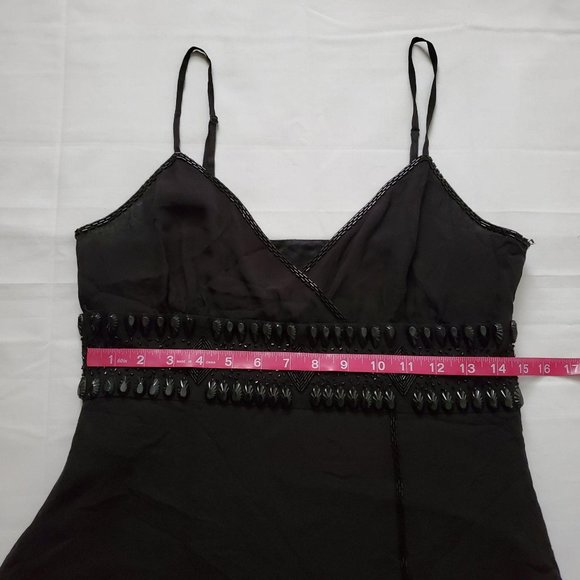 Bebe Women’s Sexy Black Beaded Mesh Surplice Cocktail Mini Dress Size Medium - Picture 12 of 16